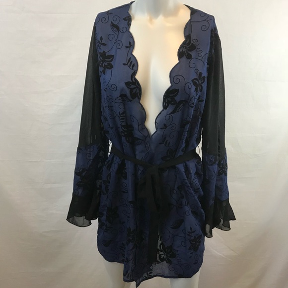 2/$40 Navy and Black Chiffon Floral Robe - Picture 9 of 9